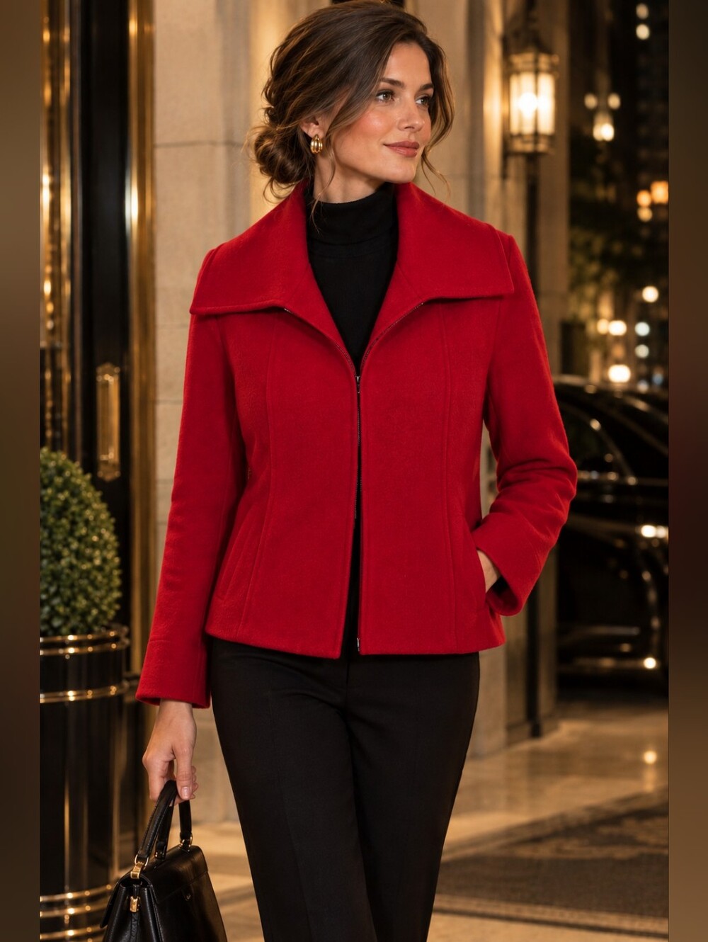 Lafayette 148 Red Wool Blend Shawl Collar Jacket Sz 10 Lagenlook Flowy Feminine
